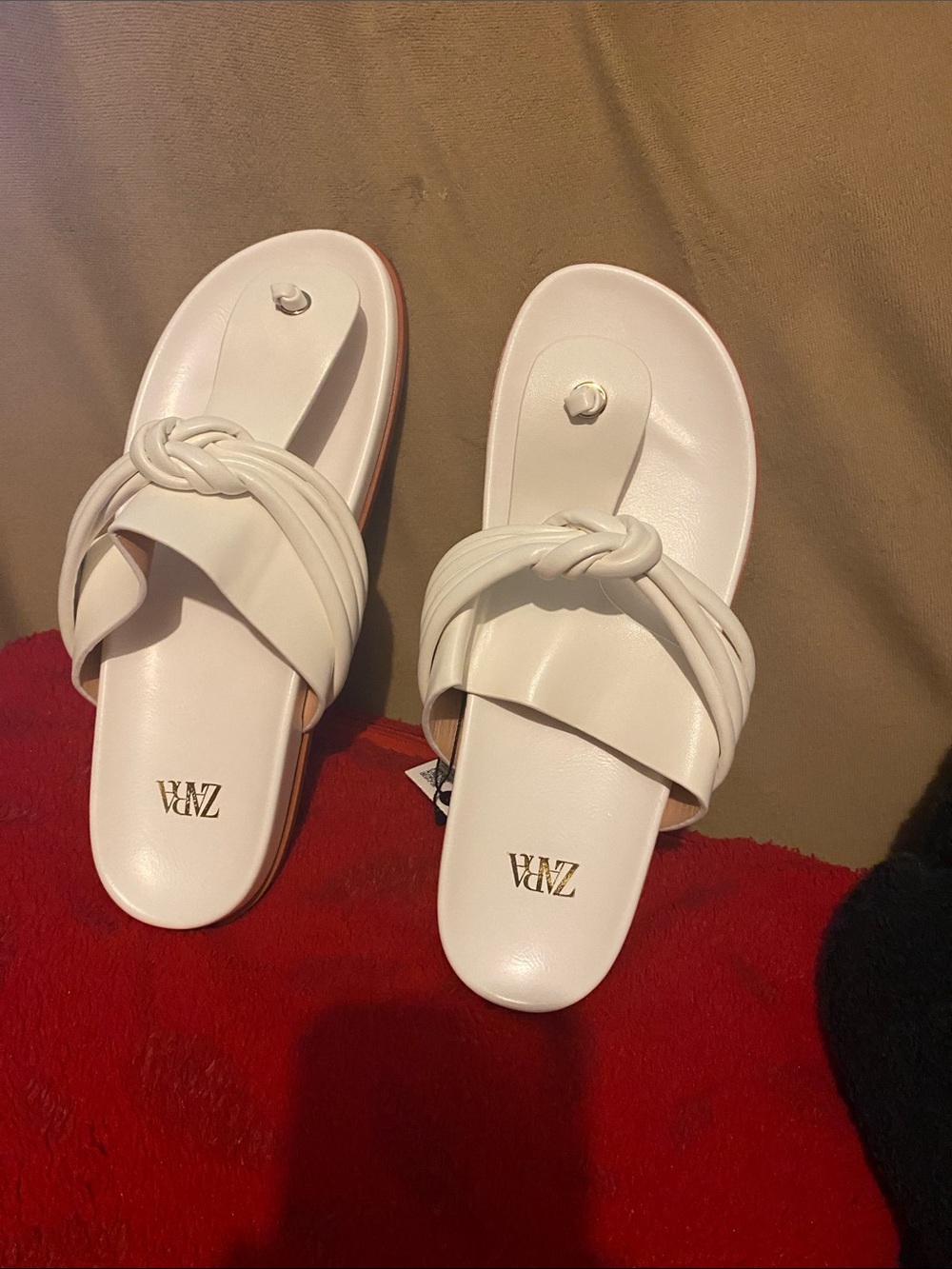 Zara Cream Knotted Toe-Post Slide Sandals